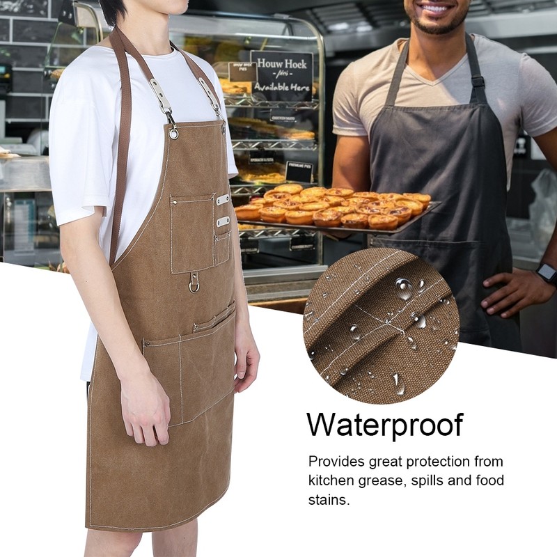 Adjustable Waterproof Apron with Pockets for Restaurant Kitchen Milk Tea