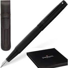 Sheaffer 300 Matte Black Lacquer Pen with PVD Trims and Matching Pouch gift Set (Fountain, Medium nib)