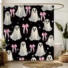 FJLLFJ Halloween Ghost Shower Curtain,Cute Spooky Bow Festival Black White