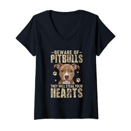 Womens Beware Of Pitbulls They Will Steal Your Hearts V-Neck T-Shirt