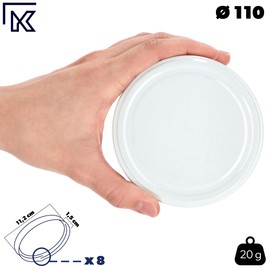 KADAX Screw Lids fi110mm Twist Off Lid Set Metal Replacement Lids for Screw Jars, Lids with 8 Locking Teeth for Jars and Mason Jars (White, 10 Pack)