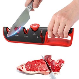 New Knife Sharpener, 4 in 1 Knife Sharpener Tool –Tungsten Steel Kitchen Knife Sharpener with Adjustable Angle Guide & Pouch -Sharp Knife Sharpener Kit for Chef's Kitchen Knives and Scissors.