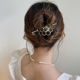 Iaceble Minimalist Honeycomb Hair Clip Bee Hair Sticks Barrette Gold Hair Bun Holder Hollow Hair Bun Maker Metal Geometry Hairpins Accessories for Women and Girl Headdress