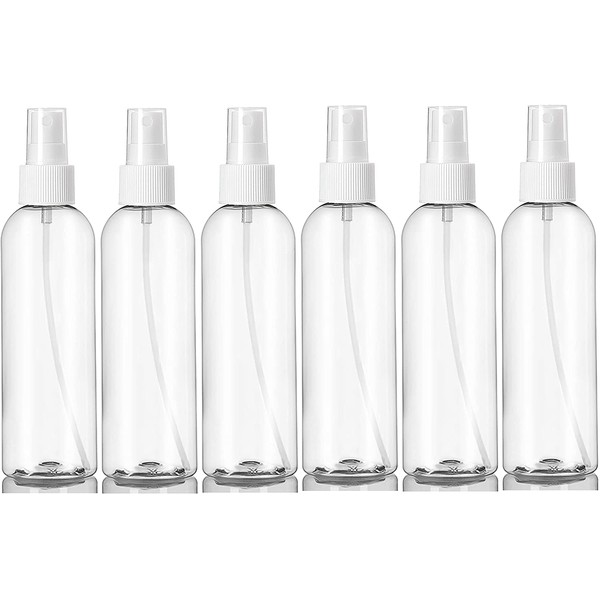 ljdeals 8 oz Clear Plastic Empty Spray Bottle, Fine Mist Sprayer Bottles for Essential Oils, Perfumes, Travel, 6 pack, Made in USA