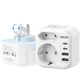 LENCENT Travel Adaptor USA Germany Plug, Adapter Type B, Foldable Travel Plug with 2 USB-C & 2 USB-A Ports, EU Schuko to USA for American, Mexico, Canada, Thailand, Costa Rica Sockets