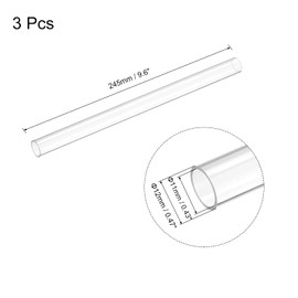 sourcing map Pack of 3 Plastic Pipes Rigid Polycarbonate Round Tubes 0.43 Inches (11 mm) Inner Diameter 0.47 Inches (12 mm) External Diameter 9.6 Inches (245 mm) High Effect for Lighting Models Water Pipes