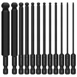 Ball End Hex Head Allen Wrench Drill Bit Set, 12PCS Metric Ball End Hex Bit Set Allen Key Bit Set, Magnetic S2 Steel, 4'' Long