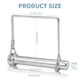 Pack of 8 Safety Cotter Pins, M8 x 60 mm Pipe Folding Pins, Folding Cotter Pins, Rectangle Cotter Pins with Locking Clasp, Galvanised Locking Pin for Trailers, Tractors, Dumppers, Farm, Lawn Mower