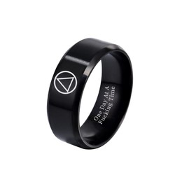 One Day at A Time Sobriety Gifts for Women Men Stainless Steel Sober Recovery Band Ring Inspirational Alcoholics Anonymous Addiction Surgery Recovering Jewelry Gift for Family Friend,Size 7