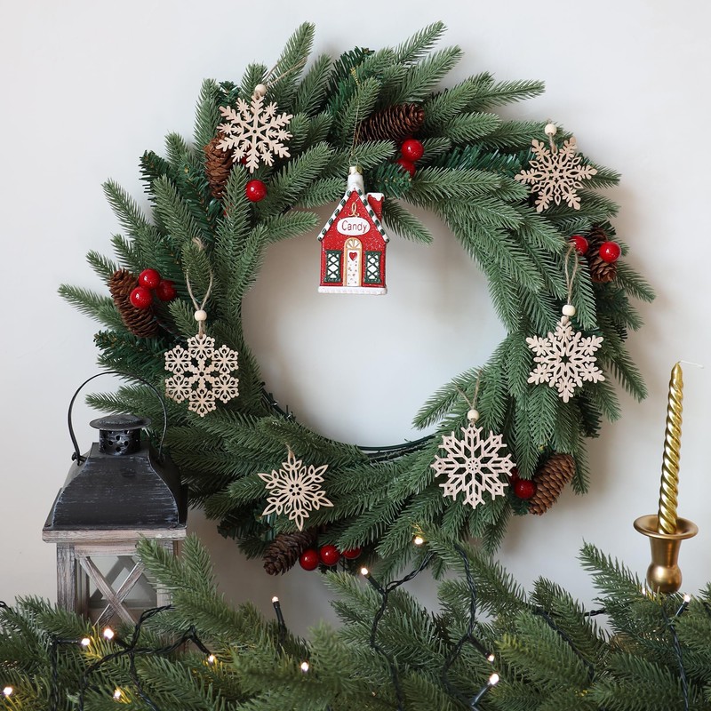 24 Pieces Wooden Christmas Snowflakes Ornaments 3inch Snow Flake Hanging