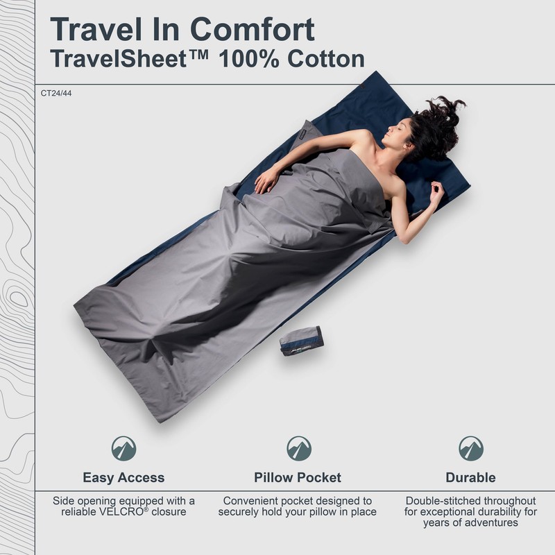 Cocoon Cotton Travel Sheet, tuareg hellgrau/elepant dunkelgrau