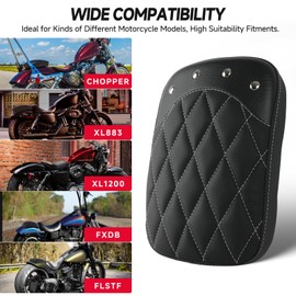 DREAMIZER Custom Motorcycle Pillion Seat Pad, Motorcycle Rear Passenger Cushion, Motorcycle 8 Suction Cups Back Seat Pad Compatible with Harley Sportster XL 883 1200 Dyna for Softail Touring Cruiser