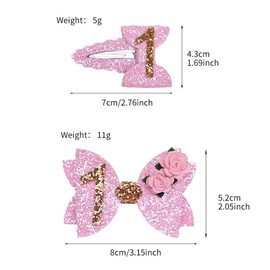 Glitter Birthday Pink Bow Flower Hair Clips Baby Girl 2nd Birthday Bow Hair Barrettes Hair Accessories.(FJ108) (2nd Baby Girls Hair Bow)