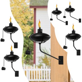 FAN-Torches 6 Pack Wall Mounted Citronella Torches, 18 oz Garden Torches for Outside, Refillable Flame Light Torch, Outdoor Metal Torch for Yard, Patio, Deck, Garden, Party, Landscape
