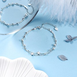 YELUWA Silver Bracelet for Women, 925 Sterling Silver, Adjustable Women's Bracelet with Beads, Women's Bracelet, Silver 925 Bracelet, Birthday Gift for Daughters, Mother, Girls, Sister, Girlfriend,