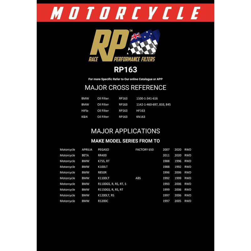RP Filters RP163 Motorcycle Oil Filter