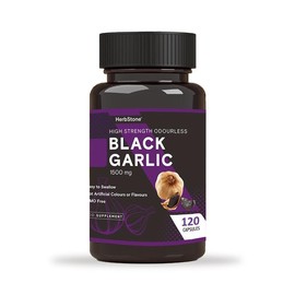 HERBSTONE 120 High Strength Black Garlic Capsules | Black Garlic Capsule for Adults | 1500mg per Capsule | Vegetarian Supplement.