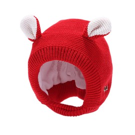 XYX Bufanda de lana con solapa para las orejas, gorras de punto cálidas, gorras de ganchillo para niños pequeños y niñas, rojo, Medium