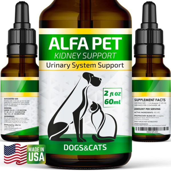 Alfa Pet Kidney Support for Dogs and Cat - Canine Urinary Tract Care w/Cranberry.