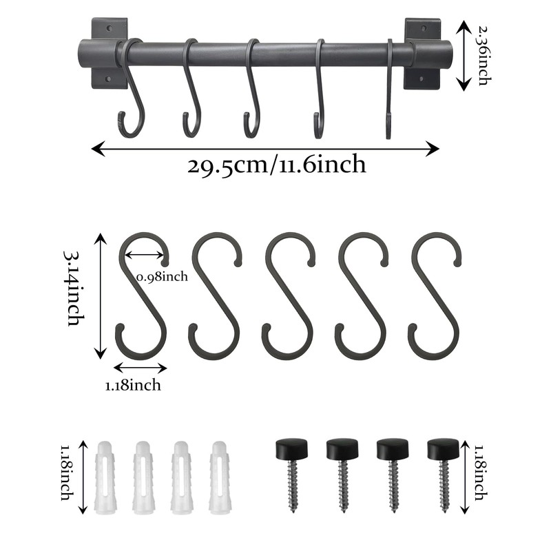 FuninCrea Kitchen Hook Rail, 30 cm Aluminium Kitchen Rail with