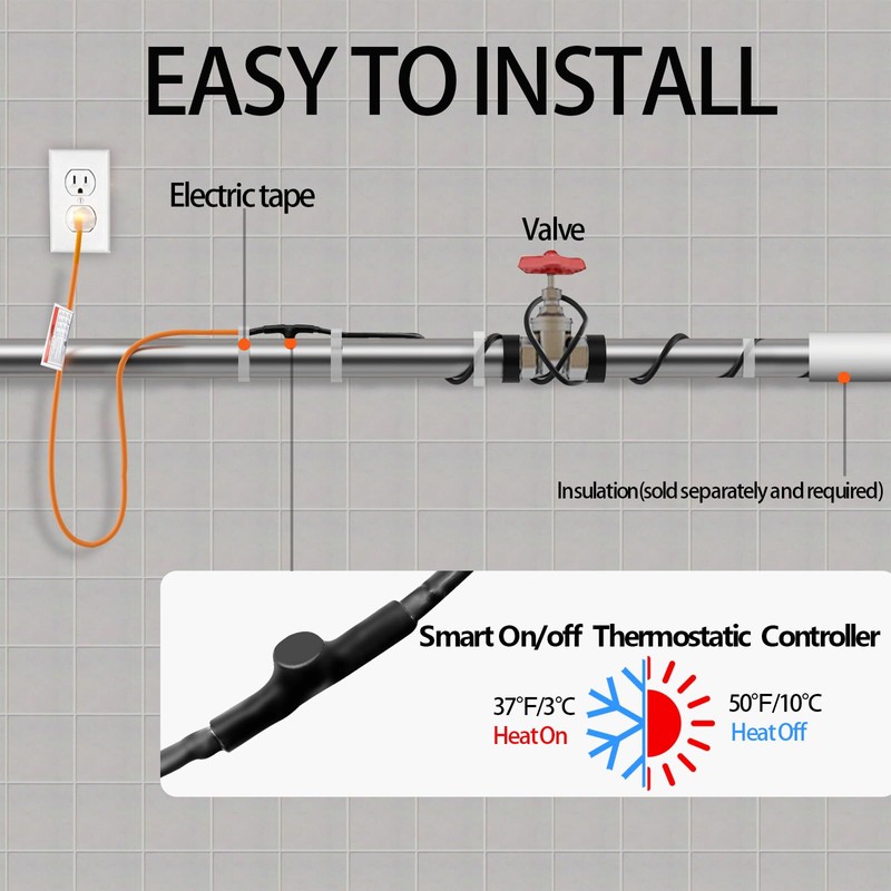 TOPDURE Intelligent Pipe Heat Cable for Pipe Freeze Protection, Self-Regulating