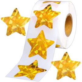 Clowin Large Star Shaped Stickers, Roll Type, Reward Stickers, Notebook, Deco, Gold, 1.5 inches (3.8 cm), 500 Sheets