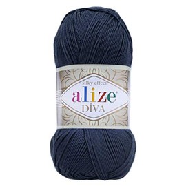 Alize Diva Silk Effect 100 % microfibra acrílica, 1 ovillo de 100 g, 383 yardas de color (361 - azul marino)