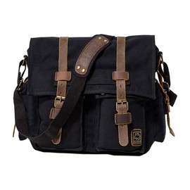 Jonon Vintage Military Men Canvas Messenger Bag for 13.3-17" Laptop (Size 17.3", Black)