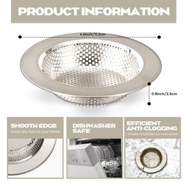 Retisee 2 Pcs Sink Strainer Stainless Steel Kitchen Sink Drain Strainer Basket Cover Mesh Hair Food Catcher, Large Wide Rim of 4.4 Diameter(Brushed Silver)