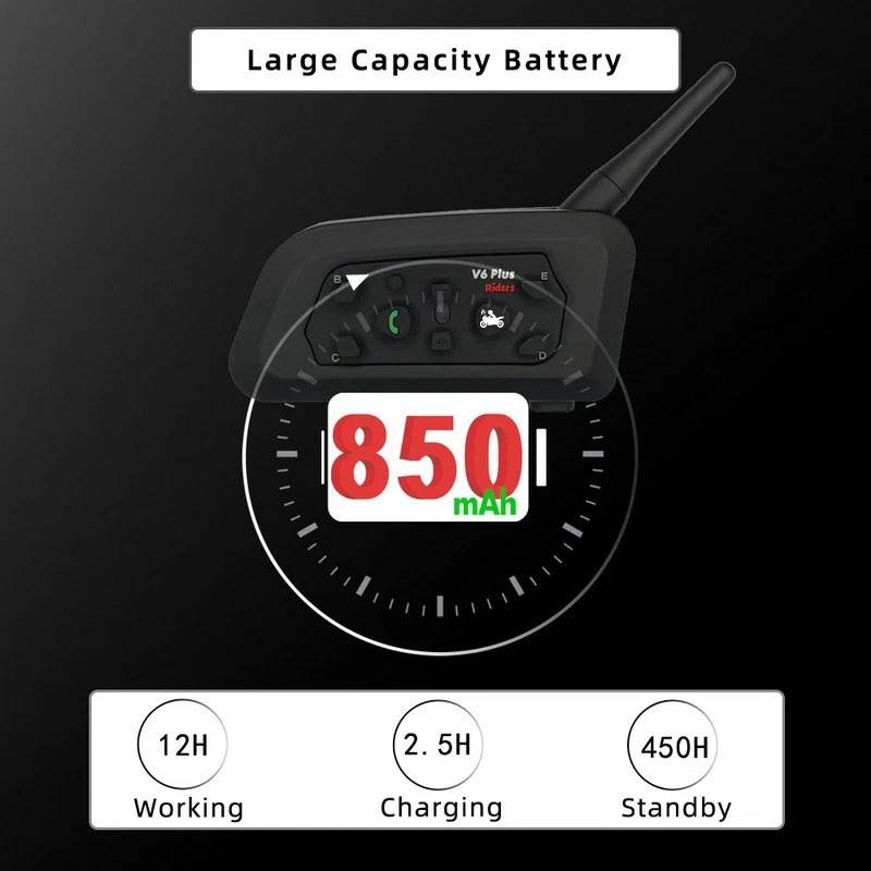 2 Pack V6 Motorcycle Helmet Bluetooth Intercom Headset 1200m 6