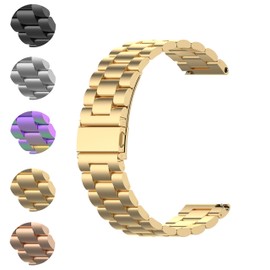 FitTurn Bands Compatible with Letscom, Letsfit, Lintelek, Yamay SmartWatch -Replacement Classic Stainless Steel Metal WatchBand for ID205L, ID205U,ID215G, ID205, ID216, ID205S, SW021 (Gold)