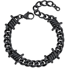Barbed Wire Bracelet Mens Stainless Steel Bracelets Cuban Link Goth Bracelet Cool Edgy Grunge Bracelets Punk Spike Hand Chain for Women Men