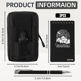 3" x 5" Waterproof Notebook Cover Pocket With Pen, Write in the Rain Notebook - Reusable Small Notepad for Study Notes, Outdoor Hikes, Travel Logs and Police Gear, Spiral Bound Stone Paper Notebook with Bag(black)