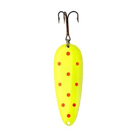 Lucky Strike Bait Works Devil Bait Spoon Fishing Lure for Salmon and Pike, Designed in Canada (Size 3.0, FL Red Dot Yellow Brass)