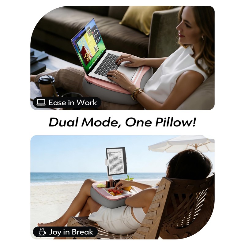 2-in-1 Lap Desk & Kindle Pillow Stand with Beanbag