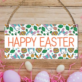 Happy Easter Vibrant Wooden Rectangle Plaque - Easter-Themed Decor for Family Home, Versatile Indoor Display with Bright Colourful Design, Essential for Spring Essence, Joyful Family Gatherings