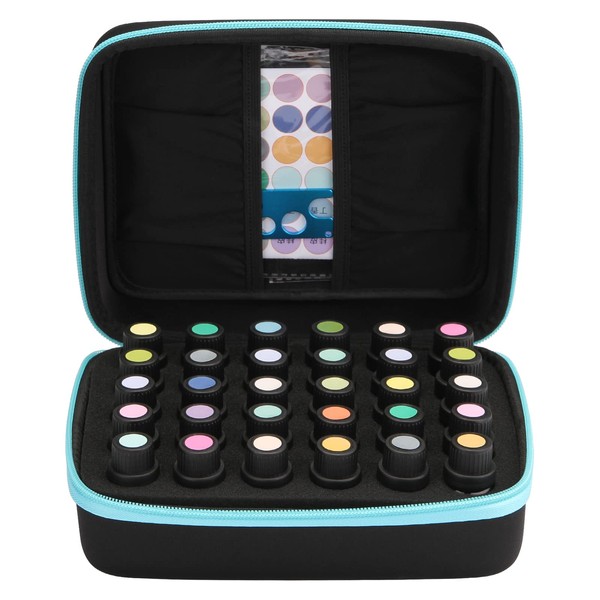 Fitnate Essential Oil Storage Case for Essential Oils (5 ml, 10 ml, 15 ml), Travel Case with Young Living Essential Oil Labels and Bottle Opener, blue