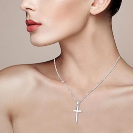 AF ALFENZO Stylish Cross Pendant Chain for Men & Women - Silver Tone Stainless Steel Plain Cross Pendant Necklace for Men & Women, Stainless Steel, No Gemstone