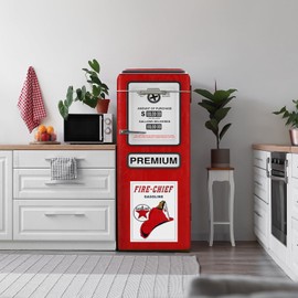 funlife Peel and Stick Fridge Door Mural w/Scraper and Utility Knife, Self-Adhesive Refrigerator Wrap, Leather Effect Textured Vinyl Fridge Cover Sticker, 22.04"x64.17" Fuel Pump Illustration