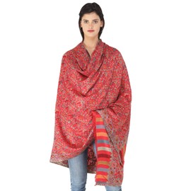 Kani Jamawar - Estola con flores tejidas y paiselys en hilo multicolor, modal de seda, Scarlet Sage, Talla única