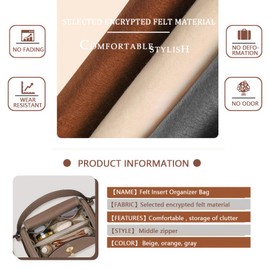 KOPPAL Purse Organizer Insert For Birkin 30 Bag, Felt Insert Organizer With Zipper, Large Capacity,Women’s Handbags Shaper (30,Gray)