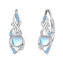 Moonstone / Turquoise Earrings for Women 925 Sterling Silver Leverback Stud Earrings Moonstone Drop Earrings Jewellery Gift for Girls, Sterling Silver, Moonstone