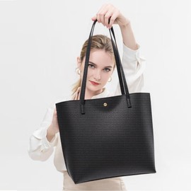 volumoon Tote Bag Women's Shopper Bag Women's Large Soft Leather Tote Bag Shoulder Bag PU Leather Large Capacity Laptop Carry Bag Women's Shopper with Inner Pocket for Work School (Black), b