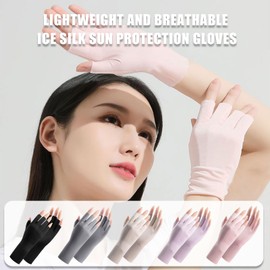 Umeloeo Women's UV Protection Gloves, UPF 50+, Cooling Sensation, Mesh Ventilation Design, Sun Protection Gloves, Thin, For Work or School Commutes, Bicycle, Driving, 2 Fingers, Touch Panel