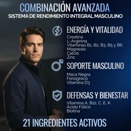 Multivitaminico Hombre | Creatina, Maca Negra, Arginina, Fenogreco, Magnesio Complex, B12, Complejo B, D3, Biotina, Zinc | Energía y Vitalidad Masculi