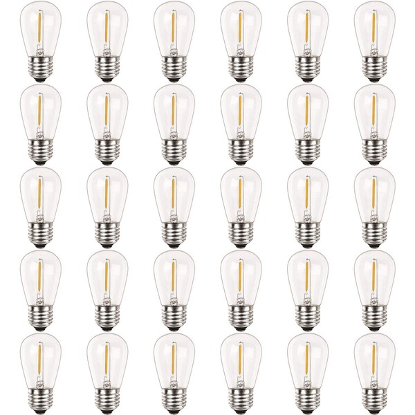 Newhouse Lighting S14LED30P Outdoor Weatherproof 1W (11W Equivalent) Shatter-Resistant S14 LED Replacement String Light Bulbs, Warm White 2700K, Standard E26 Base, 30-Pack, Shatterproof, 30 Count