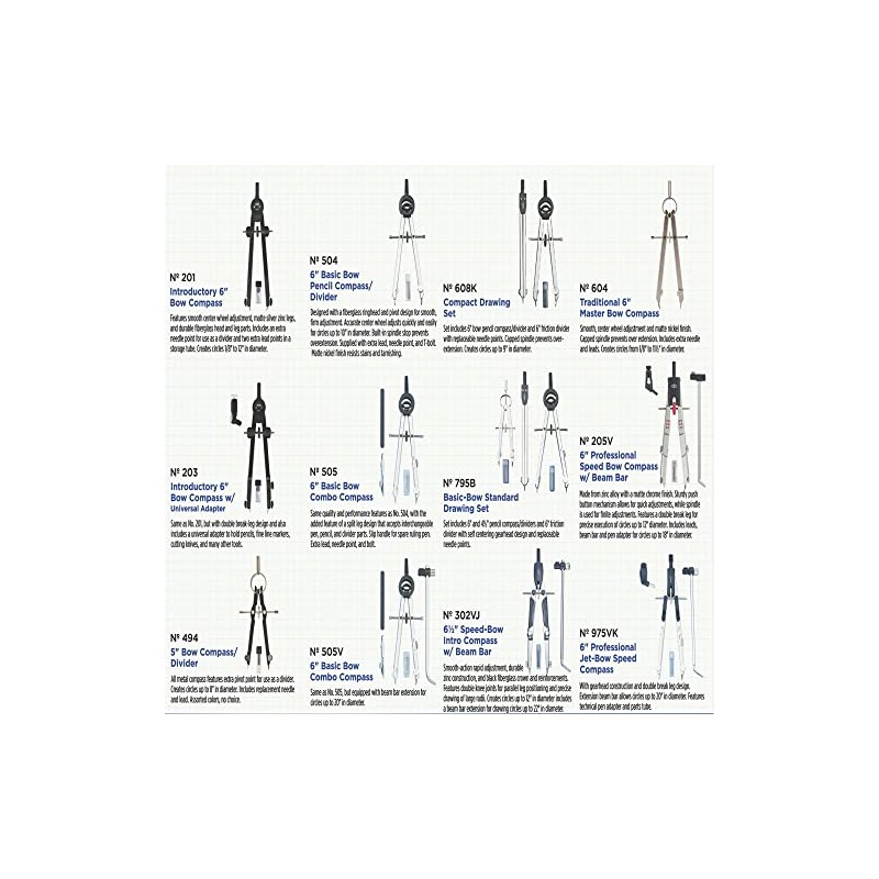 ALVIN 505V Basic-Bow Combination Compass with Beam Bar, Ideal for