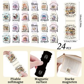 Berirexrion Funny Bookish Magnetic Bookmarks - 24 Pcs Read Books Flowers Magnet Book Marks Bulk Page Markers Clips for Reading Women Kids Lovers Students Teachers School Office Supplies Birthday Gifts