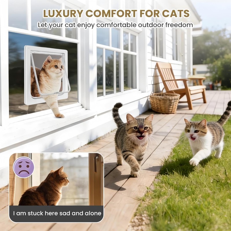 Cat Door for Window Insert, Fits 14-24 Inch, Clear Plexiglass,