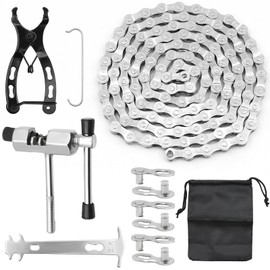 Bike Chain, 6/7/8 Speed Bicycle Chain Link Removal Tools Kit Mountain Road Cycling Chain Maintenance Tool Kit, Bicycle Accessories Bike Chain for Road Mountain Racing Cycling (116 Links, 1/2 × 3/32")